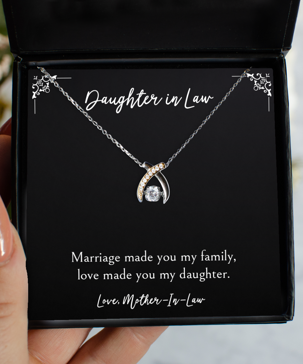 To My Daughter in Law Gifts, Love Made You My Daughter, Wishbone Dancing Neckace For Women, Birthday Jewelry Gifts From Mother-in-law