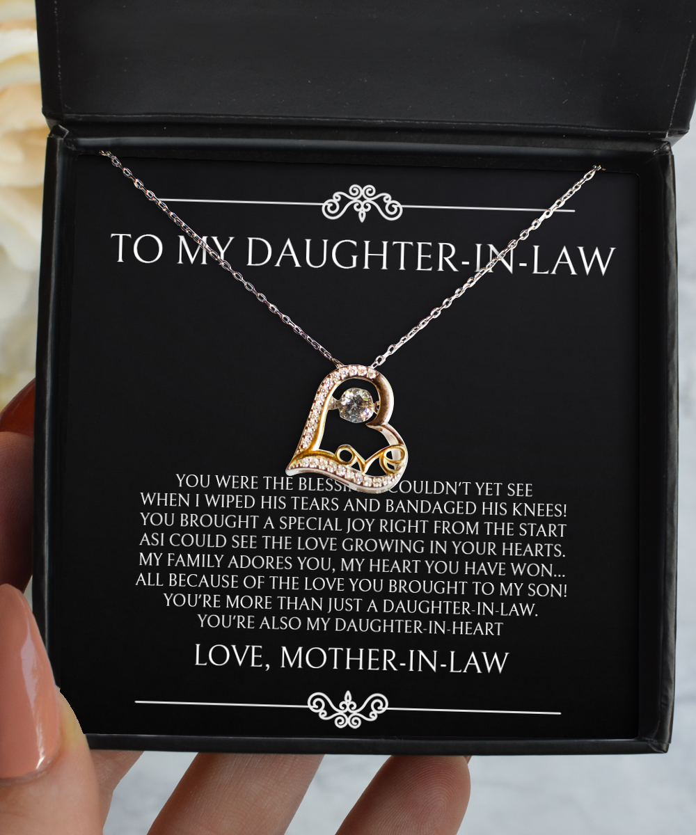 To My Daughter in Law Gifts, The Blessing I Couldn't See, Love Dancing Necklace For Women, Birthday Jewelry Gifts From Mother-in-law