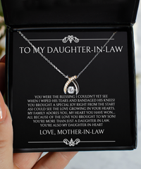 Load image into Gallery viewer, To My Daughter in Law Gifts, The Blessing I Couldn&#39;t See, Wishbone Dancing Neckace For Women, Birthday Jewelry Gifts From Mother-in-law
