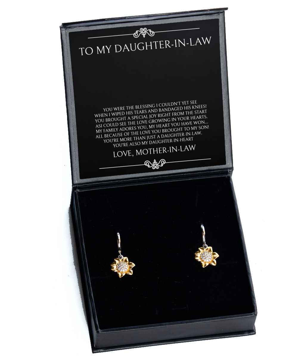 To My Daughter in Law Gifts, The Blessing I Couldn't See, Sunflower Earrings For Women, Birthday Jewelry Gifts From Mother-in-law