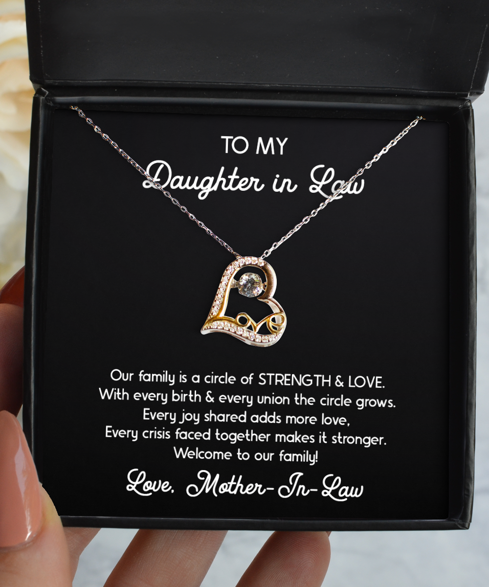 To My Daughter in Law Gifts, Circle of Strength and Love, Love Dancing Necklace For Women, Birthday Jewelry Gifts From Mother-in-law