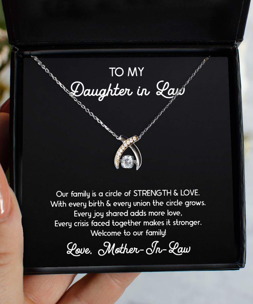 To My Daughter in Law Gifts, Circle of Strength and Love, Wishbone Dancing Neckace For Women, Birthday Jewelry Gifts From Mother-in-law