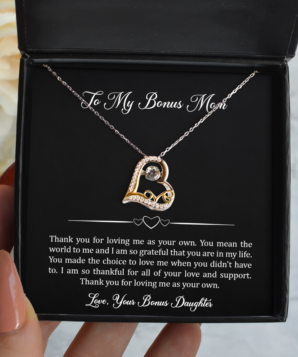 To My Bonus Mom Gifts, You Mean The World To Me, Love Dancing Necklace For Women, Birthday Mothers Day Present From Bonus Daughter