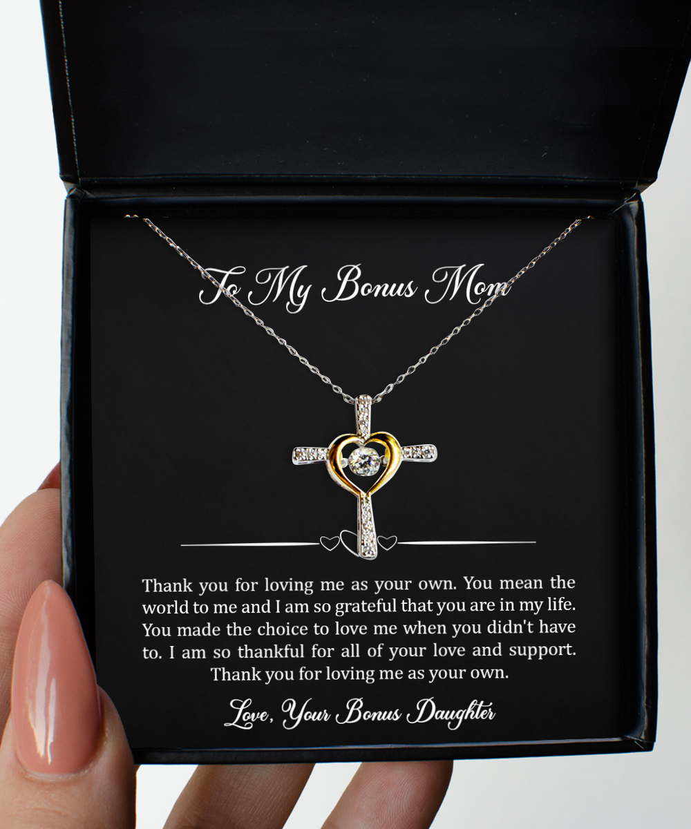 To My Bonus Mom Gifts, You Mean The World To Me, Cross Dancing Necklace For Women, Birthday Mothers Day Present From Bonus Daughter