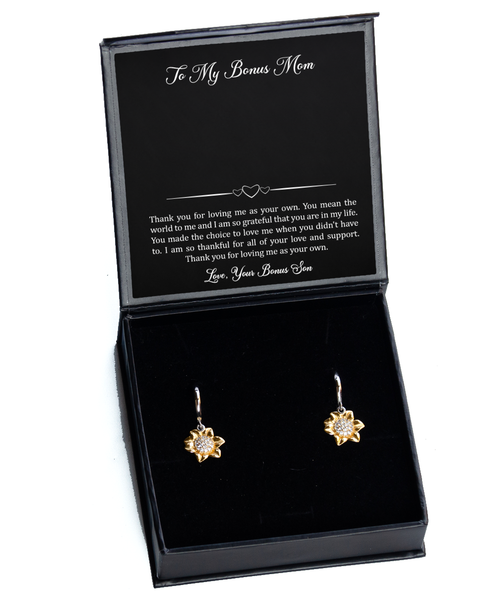 To My Bonus Mom Gifts, You Mean The World To Me, Sunflower Earrings For Women, Birthday Mothers Day Present From Bonus Son