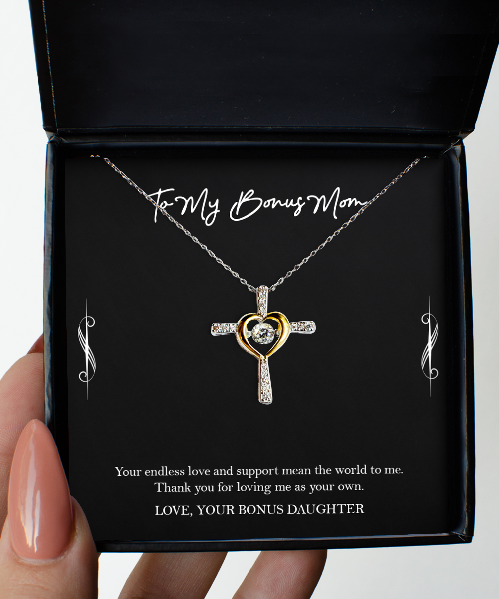 To My Bonus Mom Gifts, Endless Love And Support, Cross Dancing Necklace For Women, Birthday Mothers Day Present From Bonus Daughter