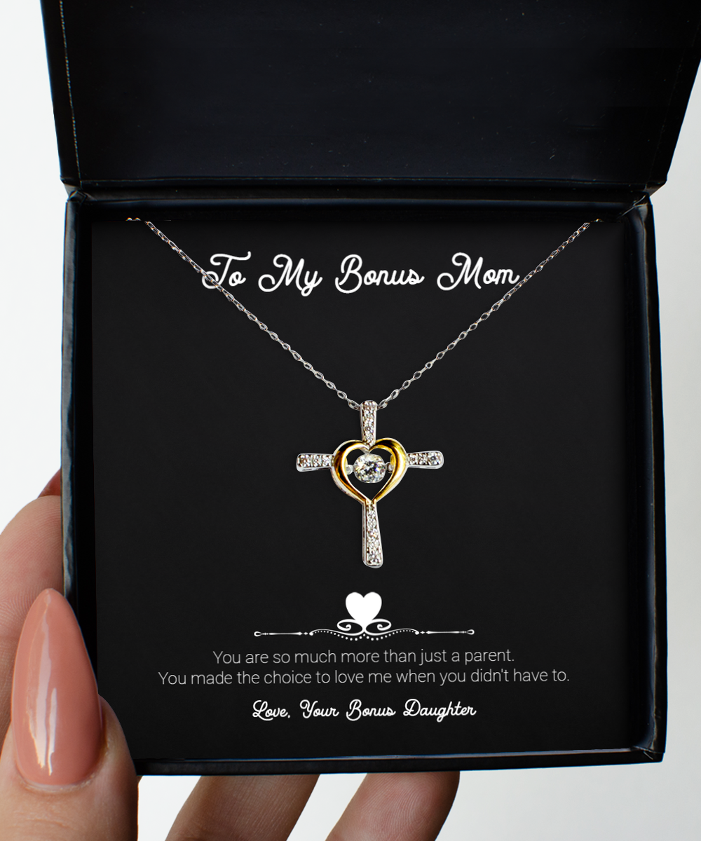 To My Bonus Mom Gifts, More Than Just A Parent, Cross Dancing Necklace For Women, Birthday Mothers Day Present From Bonus Daughter