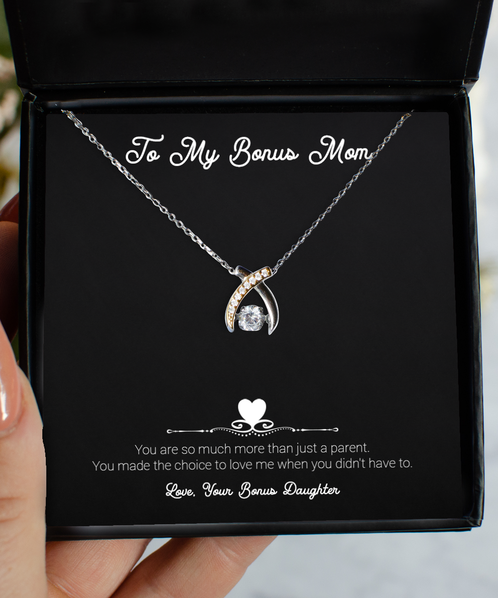 To My Bonus Mom Gifts, More Than Just A Parent, Wishbone Dancing Neckace For Women, Birthday Mothers Day Present From Bonus Daughter