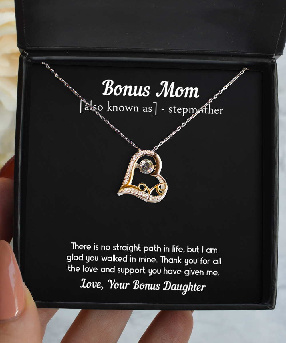 To My Bonus Mom Gifts, Thank You For All The Love, Love Dancing Necklace For Women, Birthday Mothers Day Present From Bonus Daughter