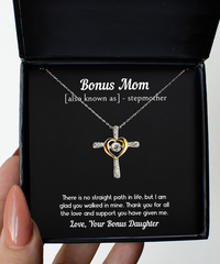 Load image into Gallery viewer, To My Bonus Mom Gifts, Thank You For All The Love, Cross Dancing Necklace For Women, Birthday Mothers Day Present From Bonus Daughter

