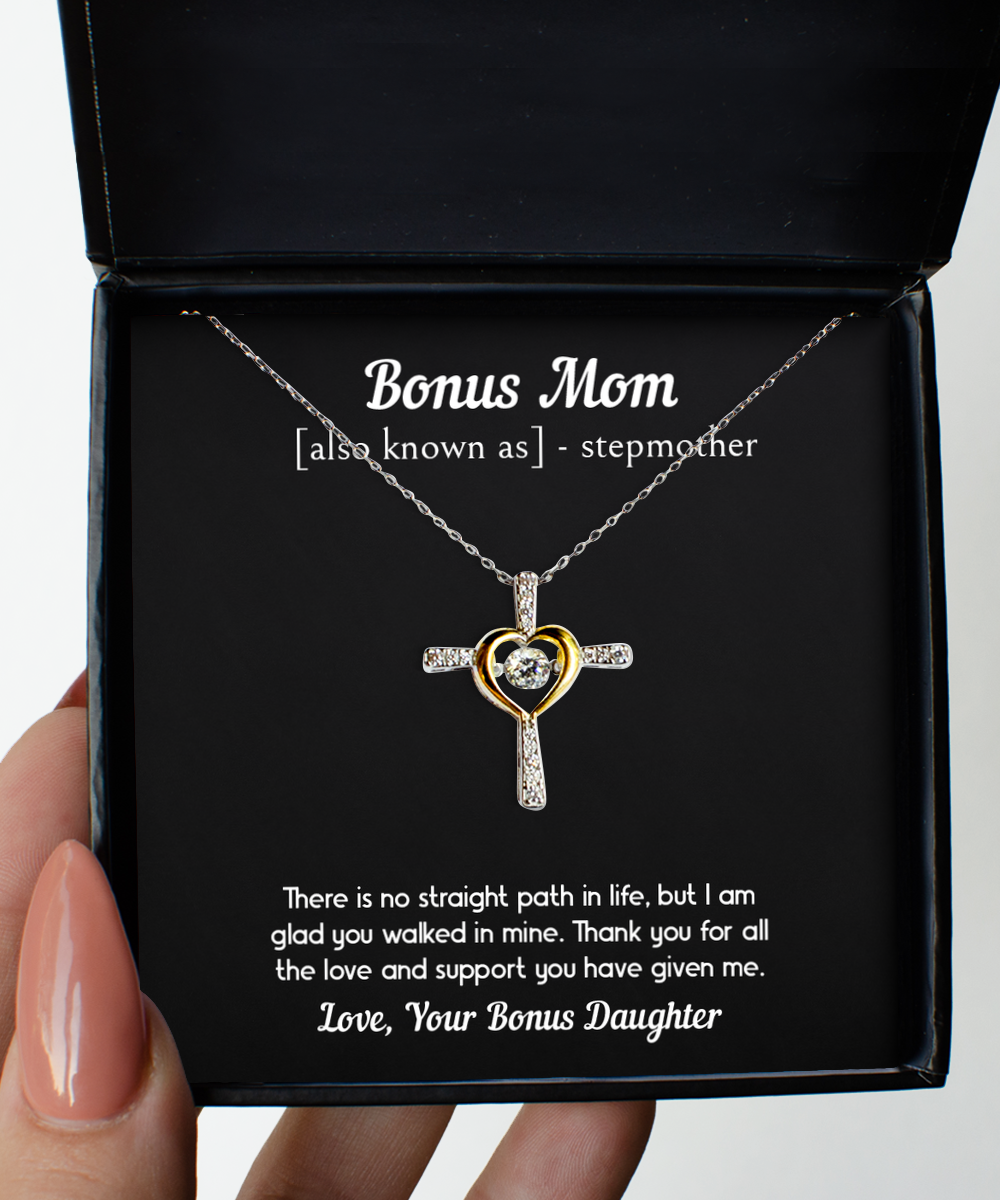 To My Bonus Mom Gifts, Thank You For All The Love, Cross Dancing Necklace For Women, Birthday Mothers Day Present From Bonus Daughter