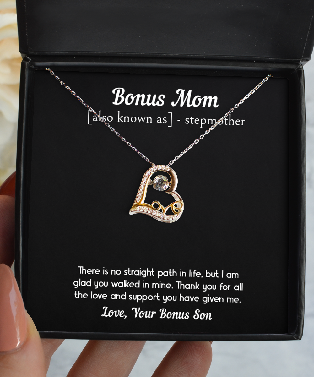 To My Bonus Mom Gifts, Thank You For All The Love, Love Dancing Necklace For Women, Birthday Mothers Day Present From Bonus Son