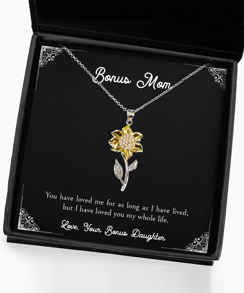 To My Bonus Mom Gifts, My Whole Life, Sunflower Pendant Necklace For Women, Birthday Mothers Day Present From Bonus Daughter