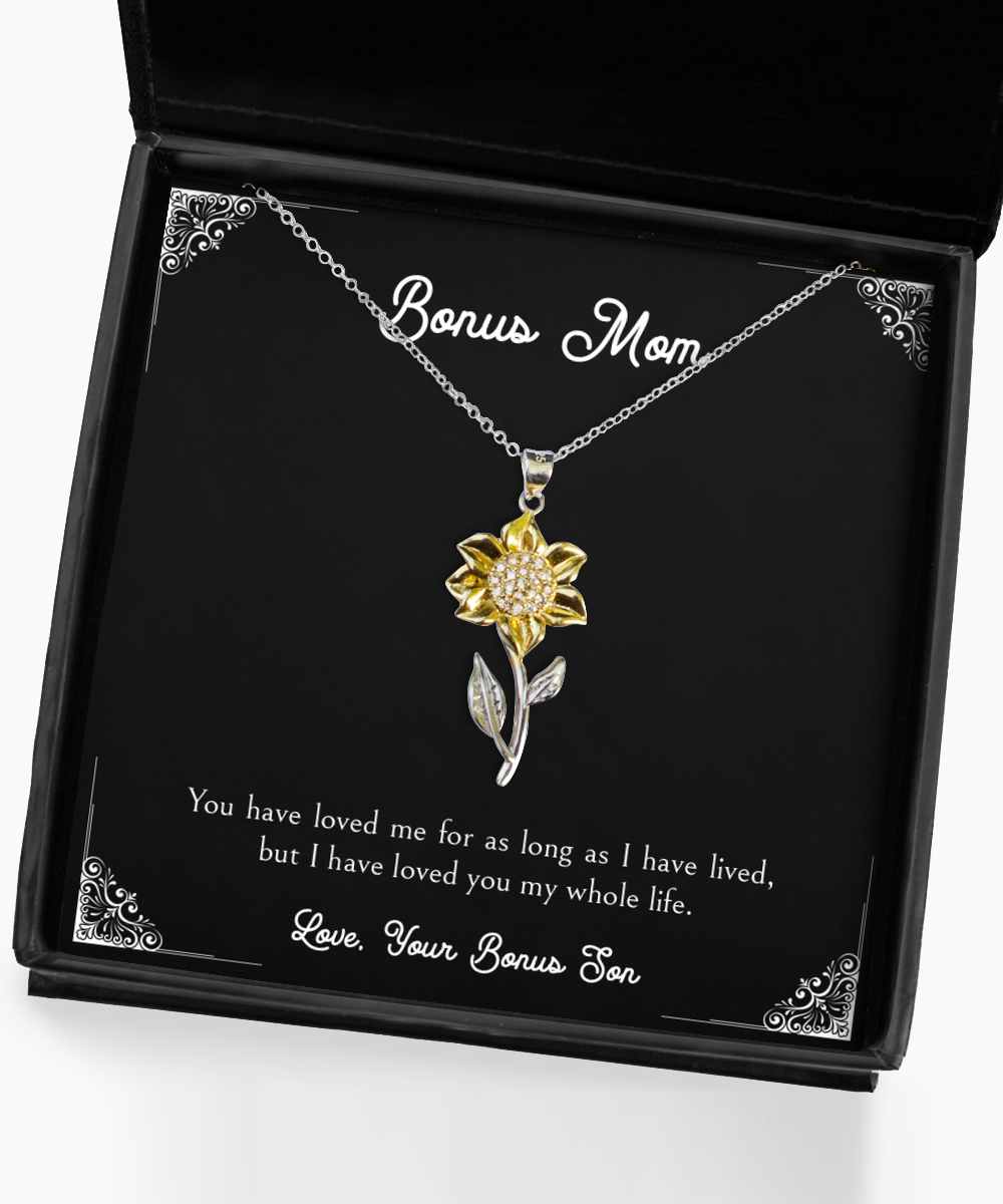 To My Bonus Mom Gifts, My Whole Life, Sunflower Pendant Necklace For Women, Birthday Mothers Day Present From Bonus Son