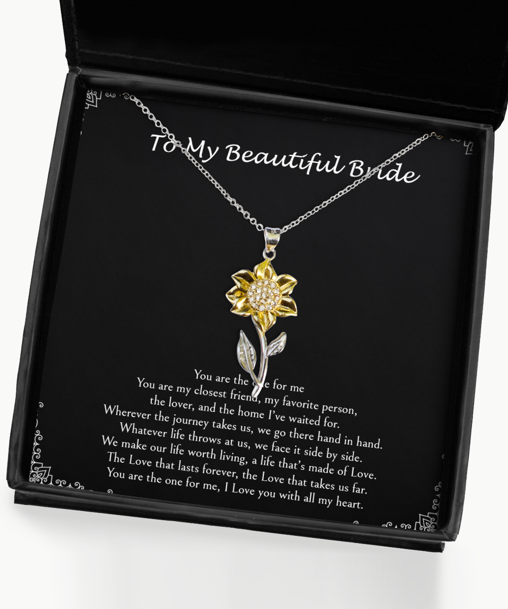 To My Bride Gifts, You Are The One For Me, Sunflower Pendant Necklace For Women, Wedding Day Thank You Ideas From Groom