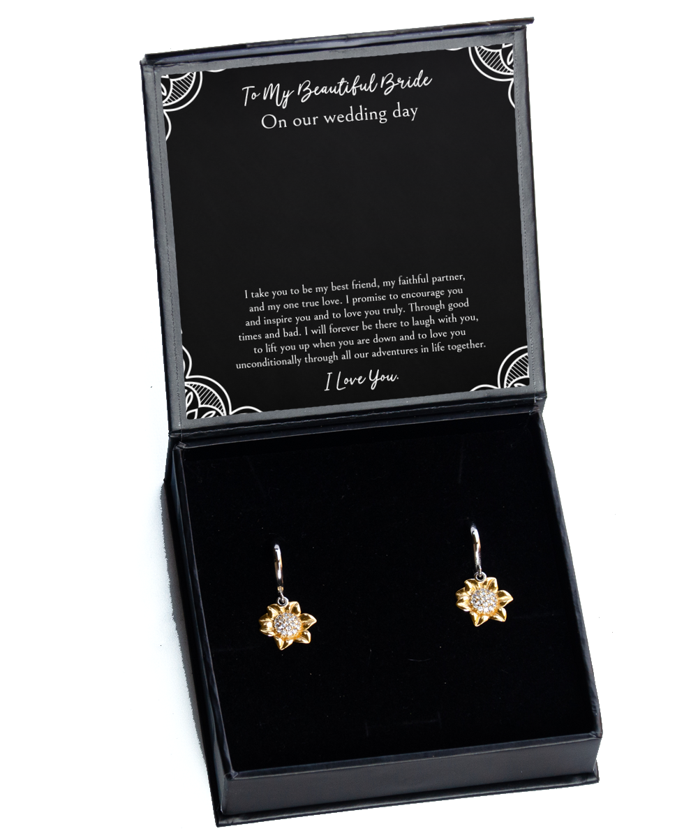 To My Bride Gifts, I Take You To Be My Best Friend, Sunflower Earrings For Women, Wedding Day Thank You Ideas From Groom