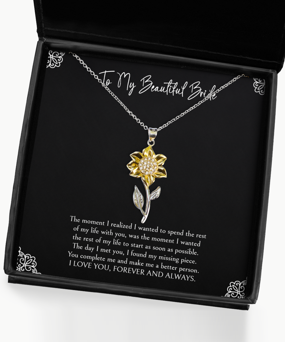 To My Bride Gifts, You Make Me A Better Person, Sunflower Pendant Necklace For Women, Wedding Day Thank You Ideas From Groom