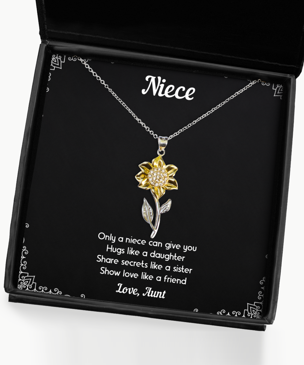 To My Niece  Gifts, Hugs Like A Daughter, Sunflower Pendant Necklace For Women, Niece  Birthday Jewelry Gifts From Aunt