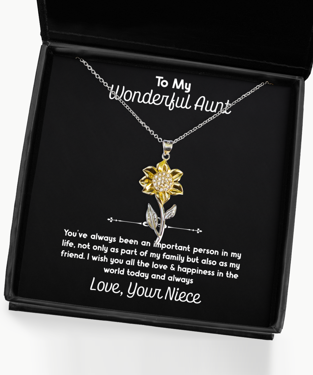 To My Aunt  Gifts, Important Person In My Life, Sunflower Pendant Necklace For Women, Aunt  Birthday Jewelry Gifts From Niece