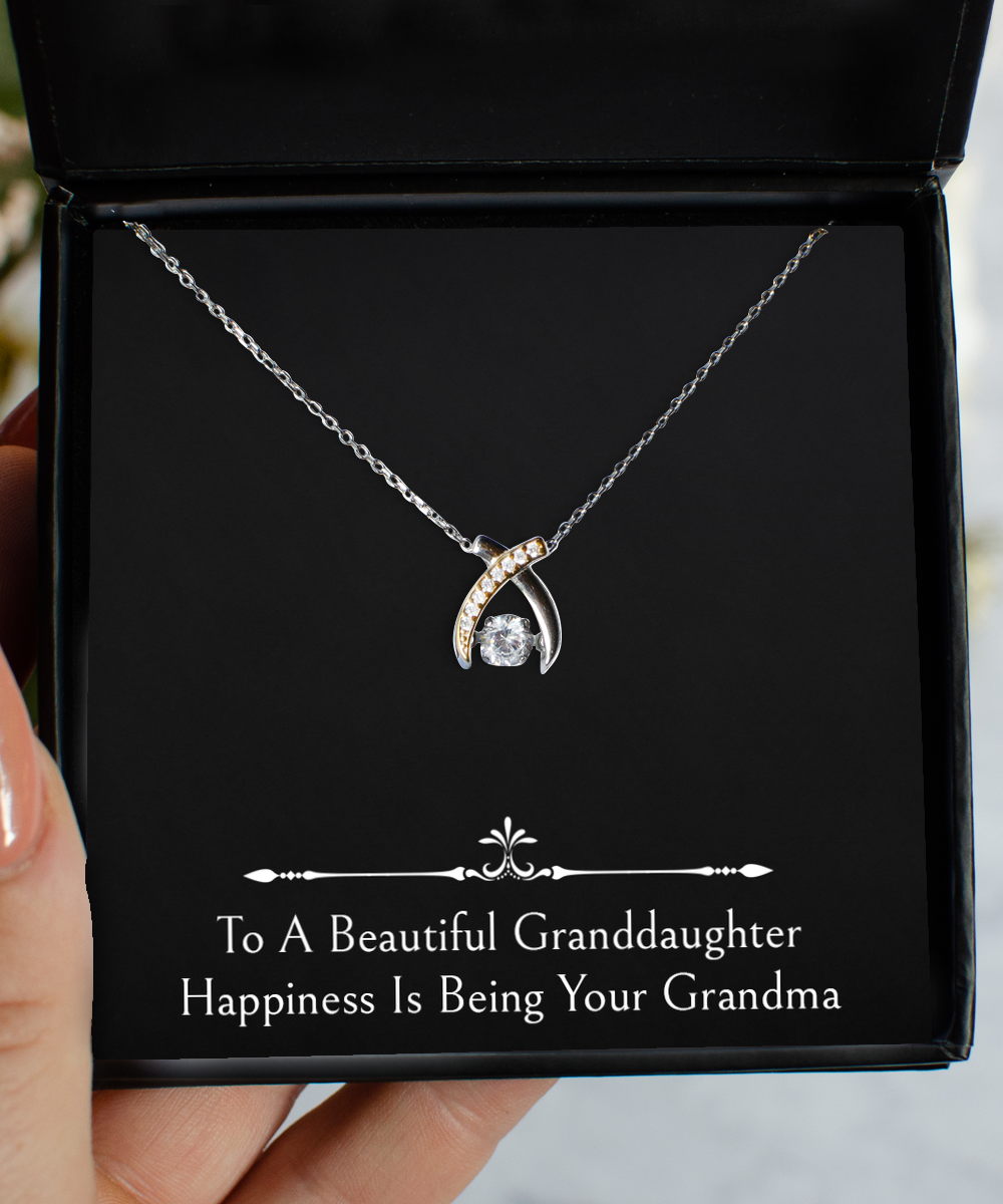 To My Granddaughter Gifts, Happiness Is Being Your Grandma, Wishbone Dancing Neckace For Women, Birthday Jewelry Gifts From Grandma