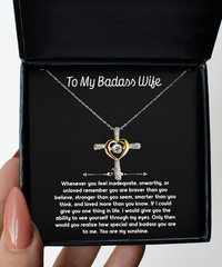 Load image into Gallery viewer, To My Badass Wife, You Are My Sunshine, Cross Dancing Necklace For Women, Anniversary Birthday Valentines Day Gifts From Husband
