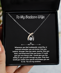 Load image into Gallery viewer, To My Badass Wife, You Are My Sunshine, Wishbone Dancing Necklace For Women, Anniversary Birthday Valentines Day Gifts From Husband

