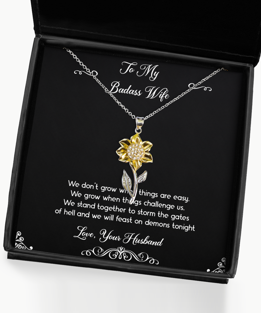 To My Badass Wife, We Stand Together, Sunflower Pendant Necklace For Women, Anniversary Birthday Valentines Day Gifts From Husband