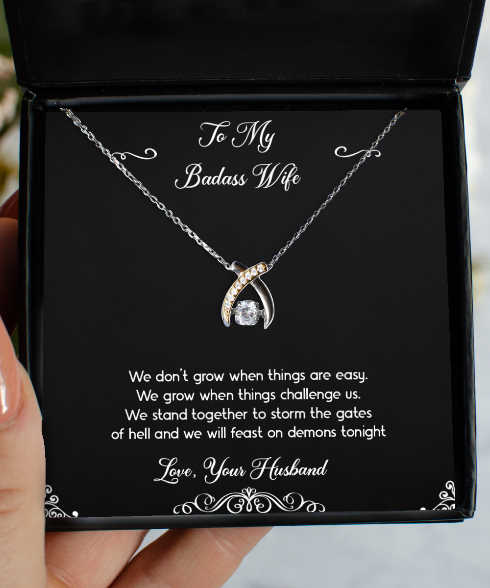 To My Badass Wife, We Stand Together, Wishbone Dancing Necklace For Women, Anniversary Birthday Valentines Day Gifts From Husband