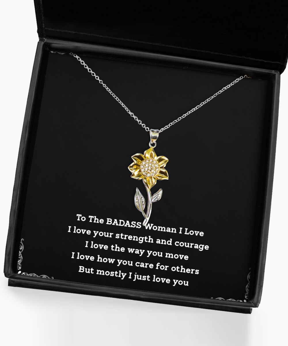 To My Badass Wife, I Just Love You, Sunflower Pendant Necklace For Women, Anniversary Birthday Valentines Day Gifts From Husband