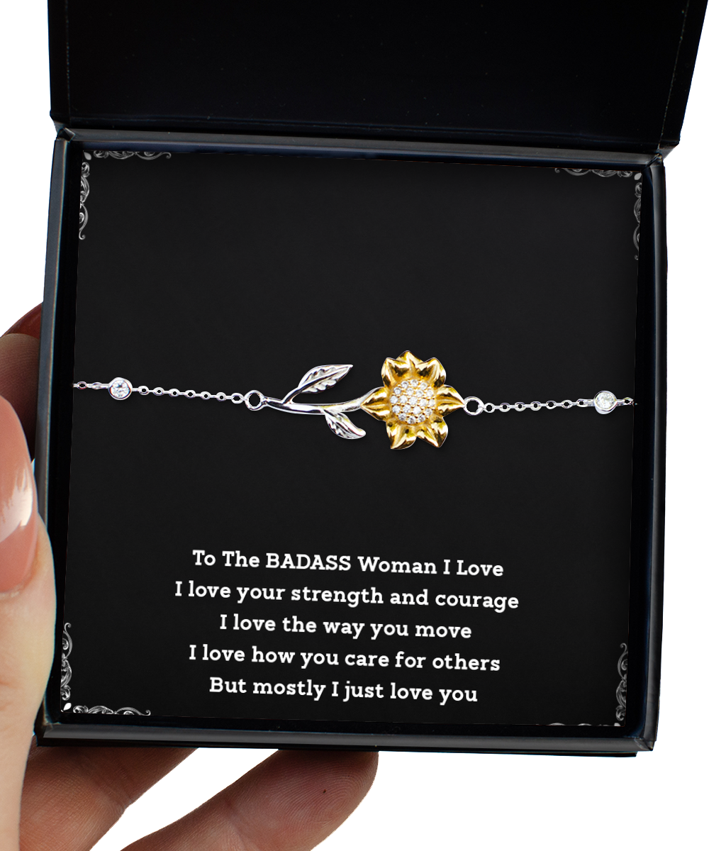 To My Badass Wife, I Just Love You, Sunflower Bracelet For Women, Anniversary Birthday Valentines Day Gifts From Husband