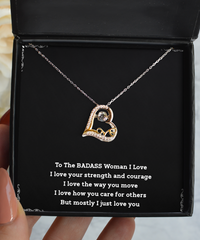 Load image into Gallery viewer, To My Badass Wife, I Just Love You, Love Dancing Necklace For Women, Anniversary Birthday Valentines Day Gifts From Husband
