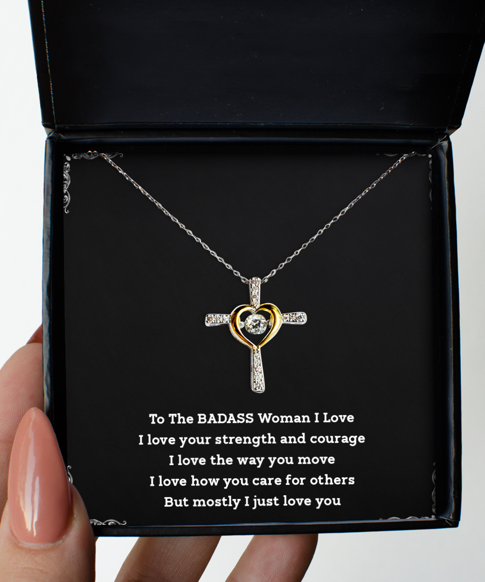 To My Badass Wife, I Just Love You, Cross Dancing Necklace For Women, Anniversary Birthday Valentines Day Gifts From Husband