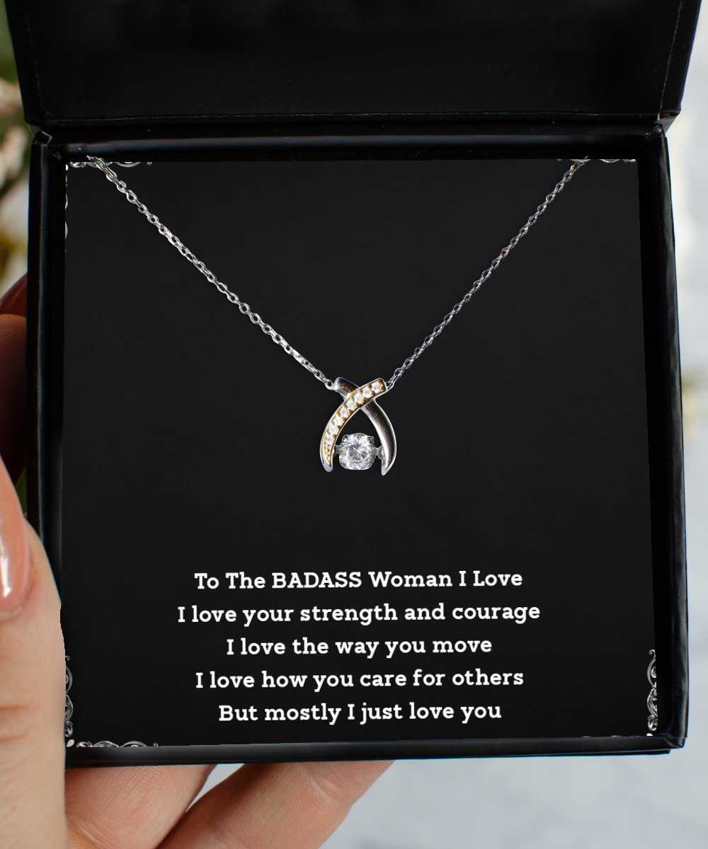 To My Badass Wife, I Just Love You, Wishbone Dancing Necklace For Women, Anniversary Birthday Valentines Day Gifts From Husband