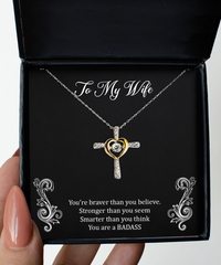 Load image into Gallery viewer, To My Badass Wife, Braver Than You Believe, Cross Dancing Necklace For Women, Anniversary Birthday Valentines Day Gifts From Husband
