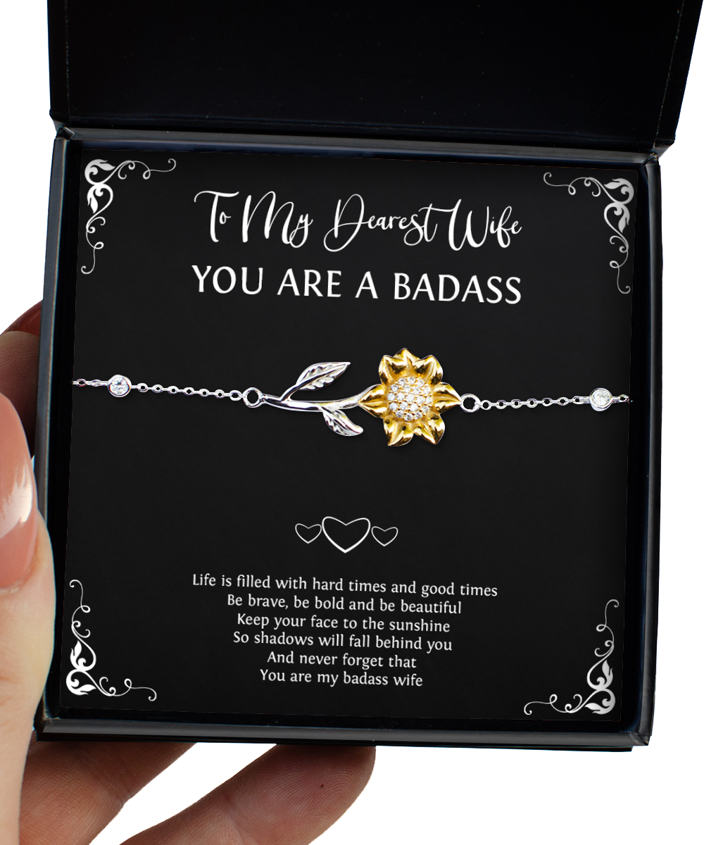 To My Badass Wife, Be Brave, Sunflower Bracelet For Women, Anniversary Birthday Valentines Day Gifts From Husband
