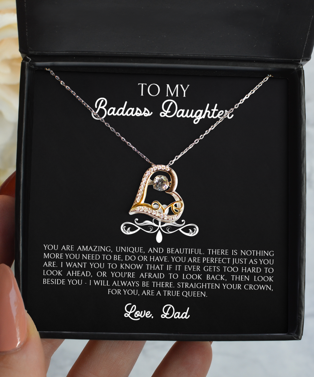 To My Badass Daughter Gifts, You Are Amazing, Love Dancing Necklace For Women, Birthday Jewelry Gifts From Dad