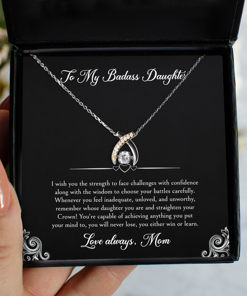 To My Badass Daughter Gifts, I Wish You Strength To Face Challenges, Wishbone Dancing Neckace For Women, Birthday Jewelry Gifts From Mom