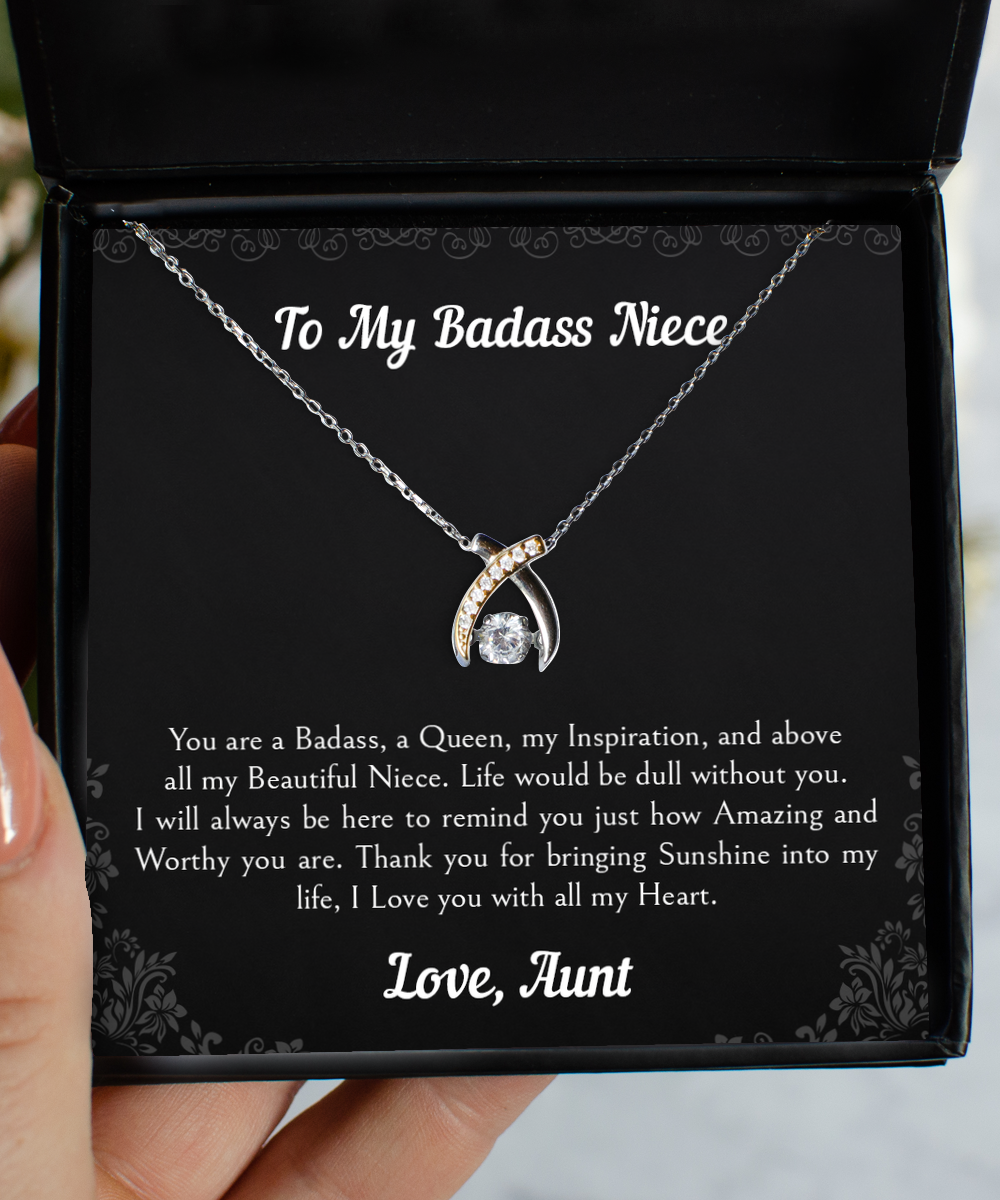To My Badass Niece Gifts, Life Would Be Dull Without You, Wishbone Dancing Necklace For Women, Birthday Jewelry Gifts From Aunt