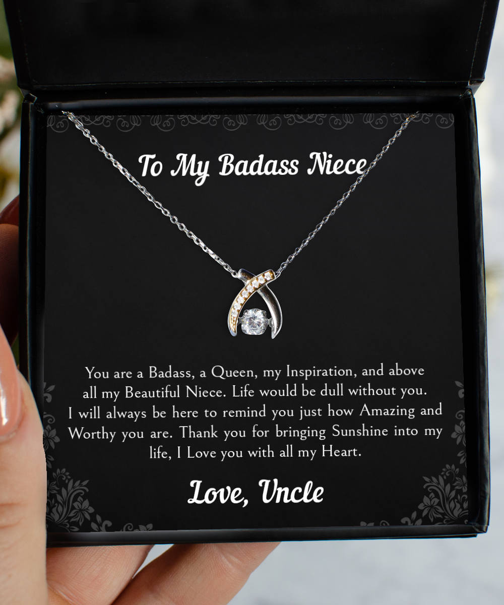 To My Badass Niece Gifts, Life Would Be Dull Without You, Wishbone Dancing Necklace For Women, Birthday Jewelry Gifts From Uncle