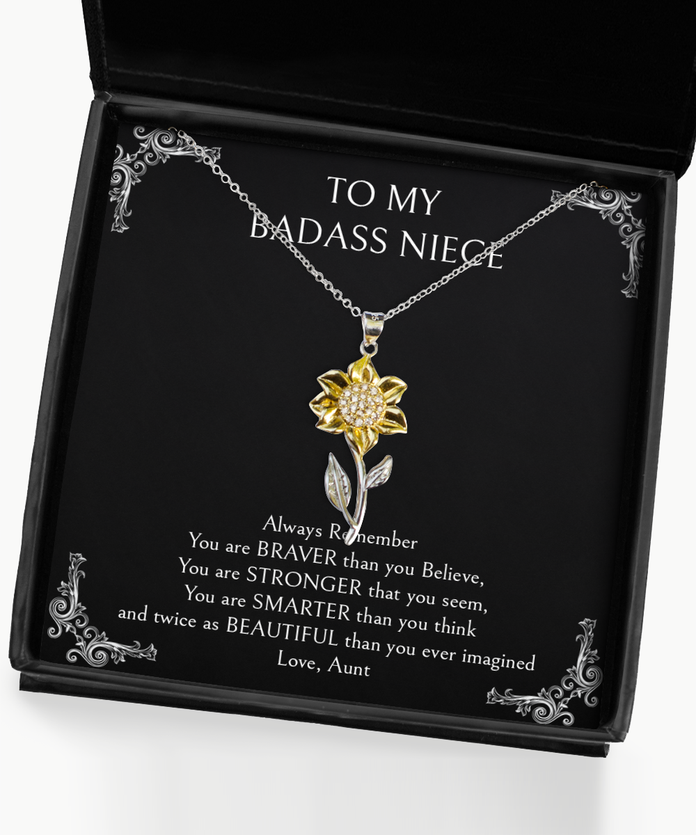 To My Badass Niece Gifts, Always Remember, Sunflower Pendant Necklace For Women, Birthday Jewelry Gifts From Aunt