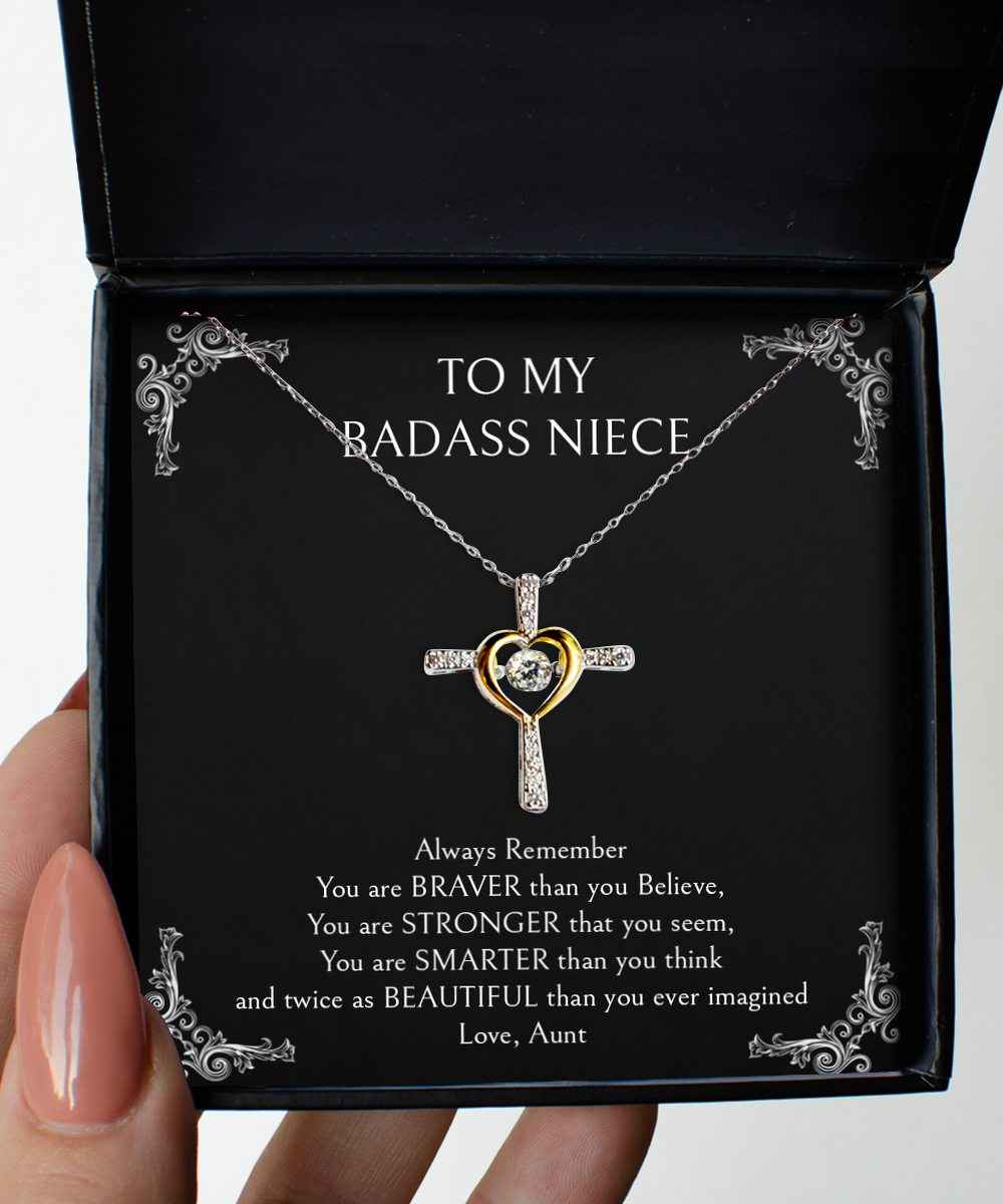 To My Badass Niece Gifts, Always Remember, Cross Dancing Necklace For Women, Birthday Jewelry Gifts From Aunt