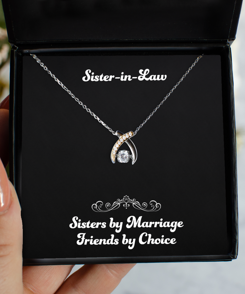 To My Sister-in-law Gifts, Sisters By Marriage, Wishbone Dancing Necklace For Women, Birthday Jewelry Gifts From Sister