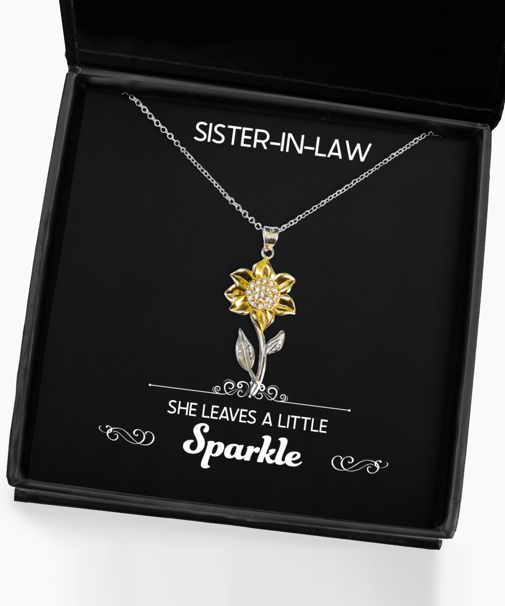 To My Sister-in-law Gifts, She Leaves A Little Sparkle, Sunflower Pendant Necklace For Women, Birthday Jewelry Gifts From Sister