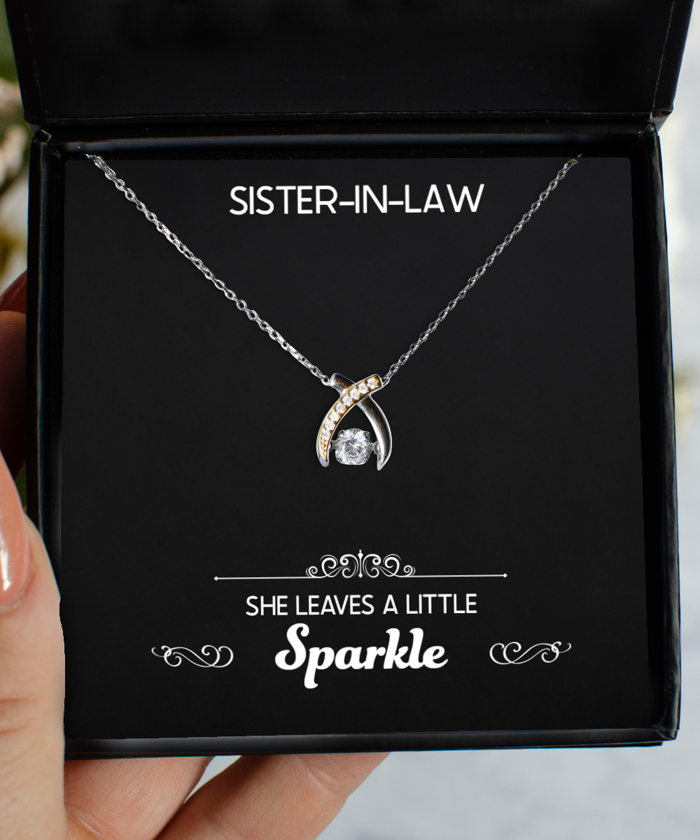 To My Sister-in-law Gifts, She Leaves A Little Sparkle, Wishbone Dancing Necklace For Women, Birthday Jewelry Gifts From Sister
