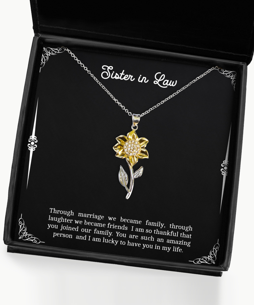 To My Sister-in-law Gifts, I Am So Thankful That You Joined Our Family, Sunflower Pendant Necklace For Women, Birthday Jewelry Gifts From Sister