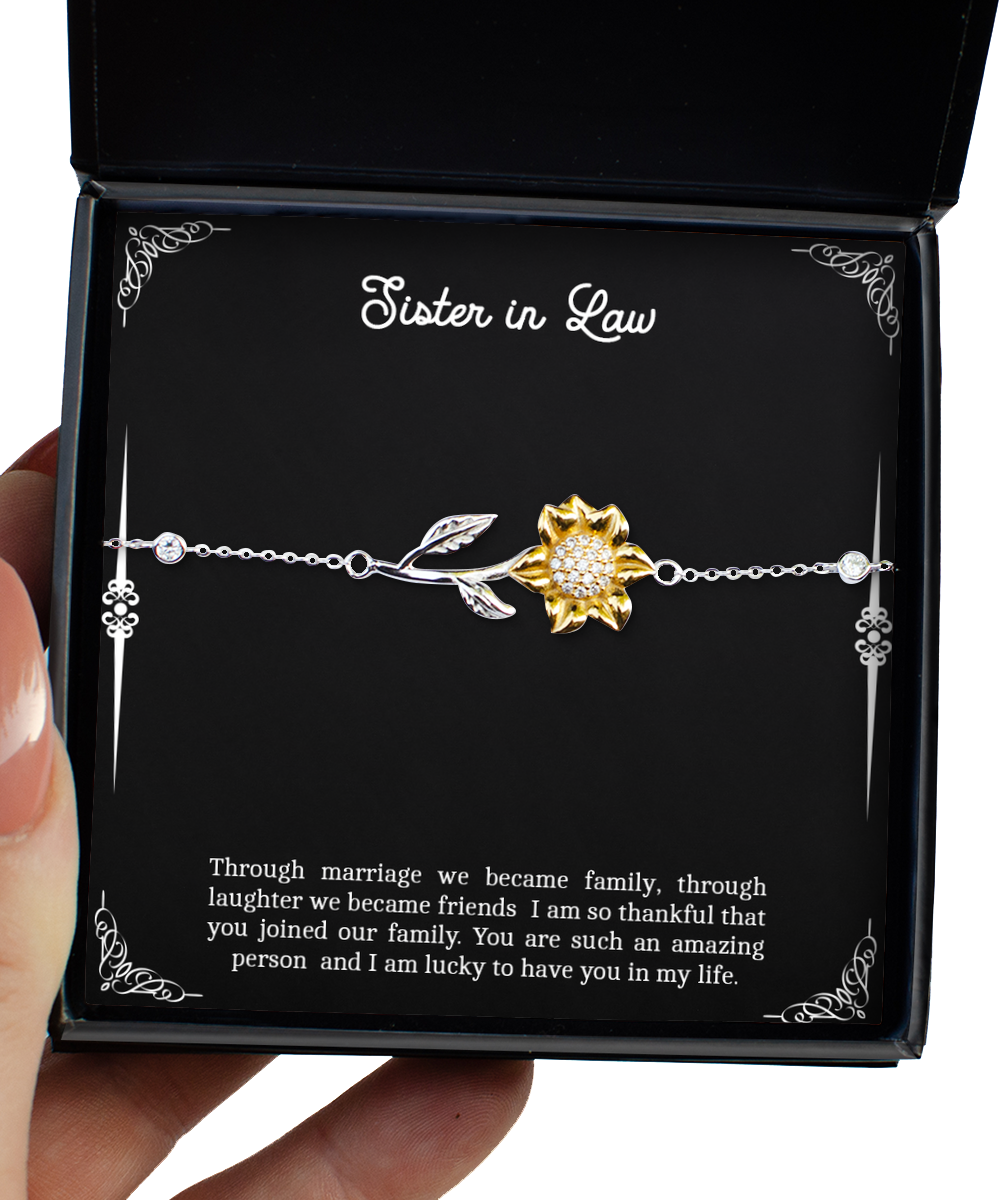 To My Sister-in-law Gifts, I Am So Thankful That You Joined Our Family, Sunflower Bracelet For Women, Birthday Jewelry Gifts From Sister