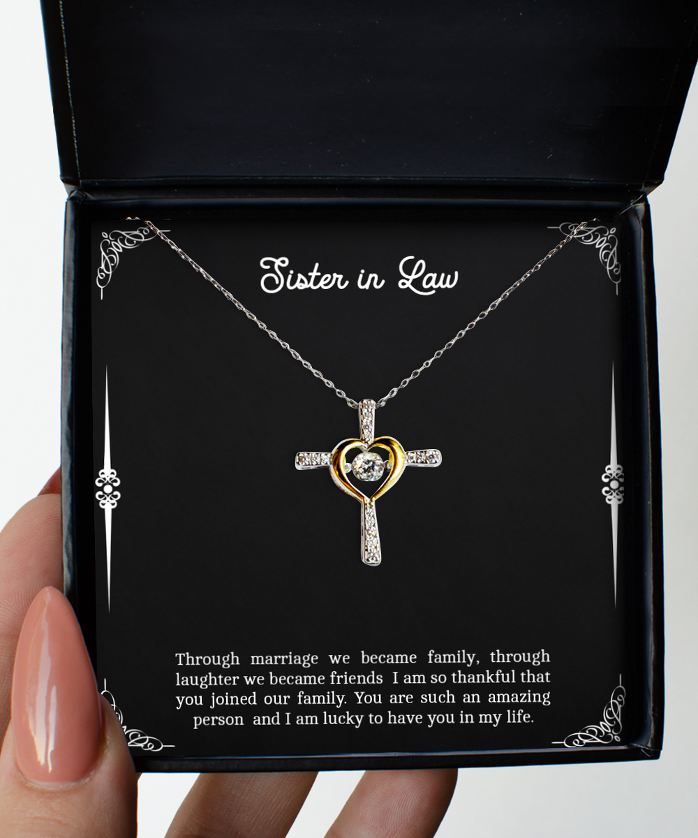 To My Sister-in-law Gifts, I Am So Thankful That You Joined Our Family, Cross Dancing Necklace For Women, Birthday Jewelry Gifts From Sister