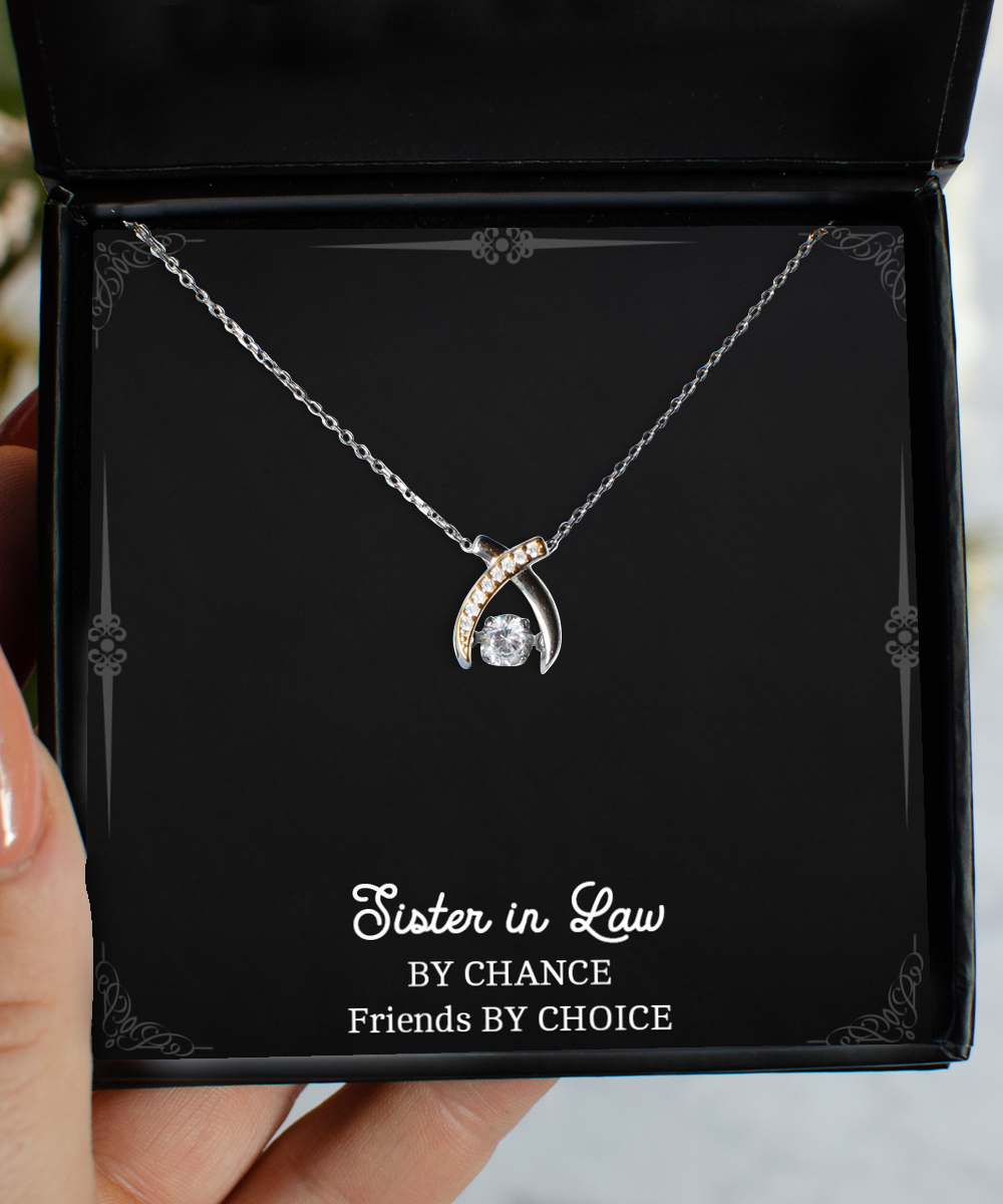 To My Sister-in-law Gifts, Sister In Law By Chance, Wishbone Dancing Necklace For Women, Birthday Jewelry Gifts From Sister