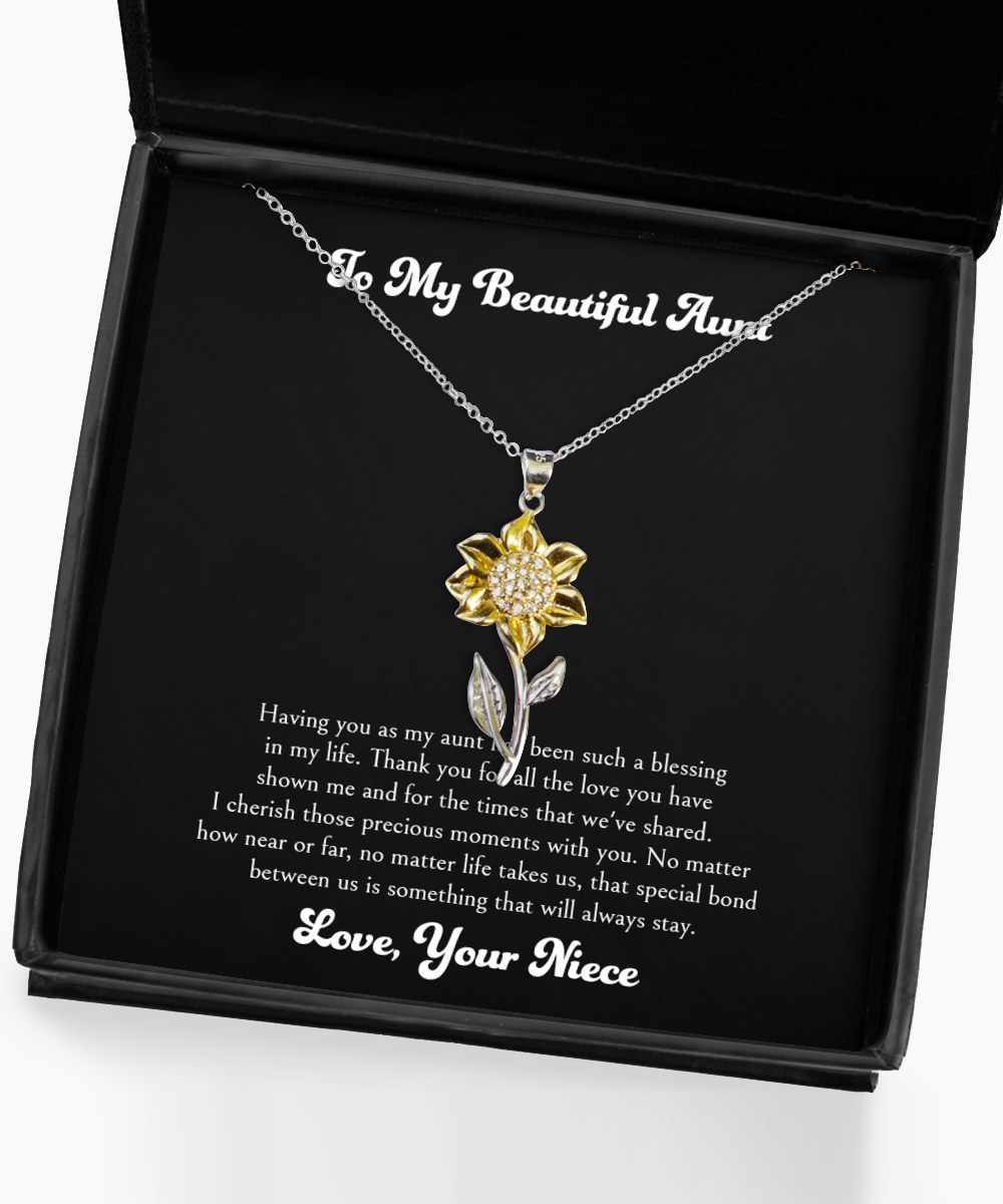 To My Aunt Gifts, Special Bond Between Us, Sunflower Pendant Necklace For Women, Aunt Birthday Jewelry Gifts From Niece