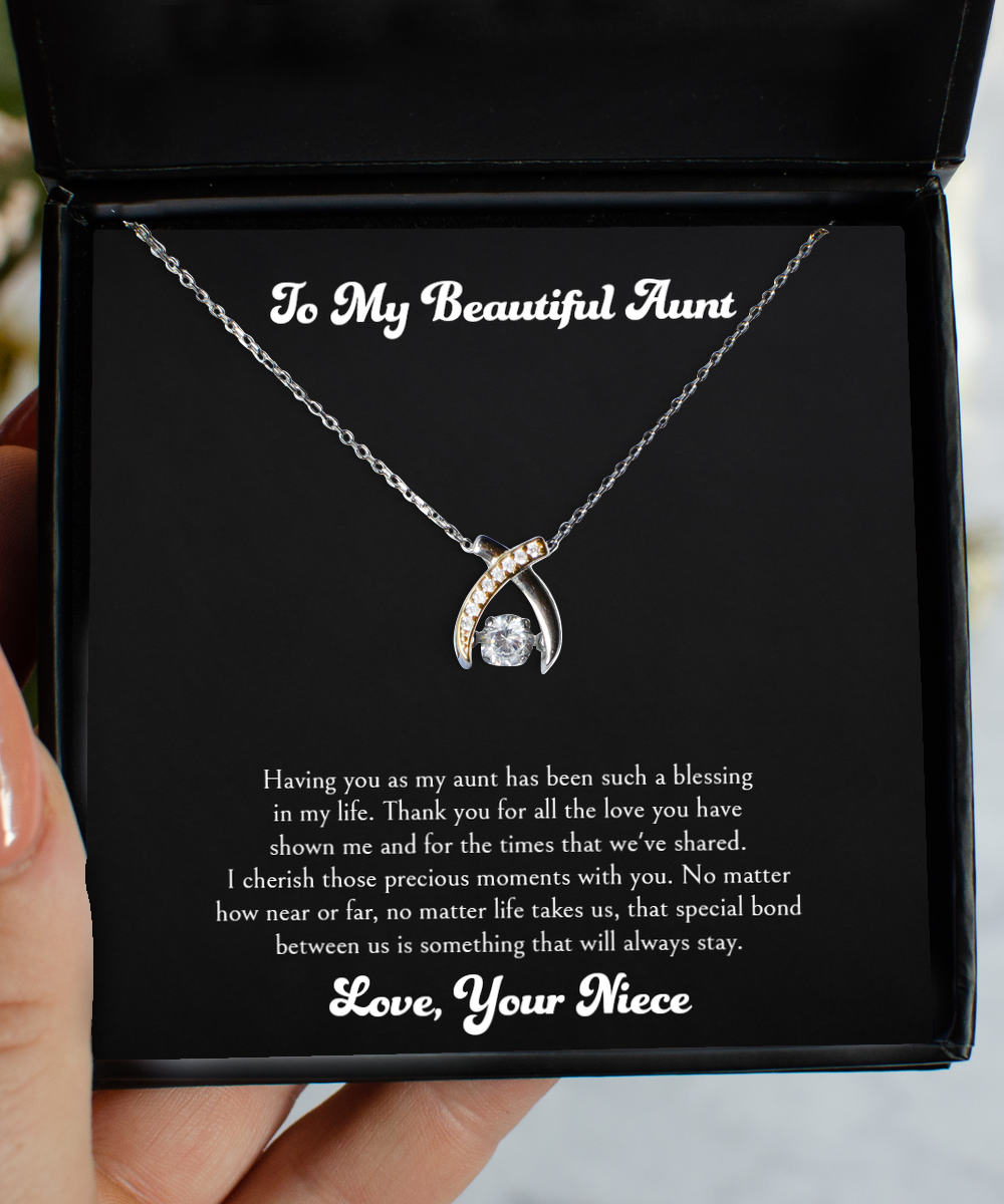 To My Aunt Gifts, Special Bond Between Us, Wishbone Dancing Neckace For Women, Aunt Birthday Jewelry Gifts From Niece